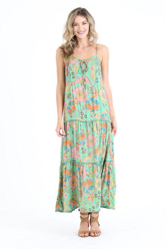 Green Floral Maxi Dress With Adjustable Straps - Southern Sassy Boutique