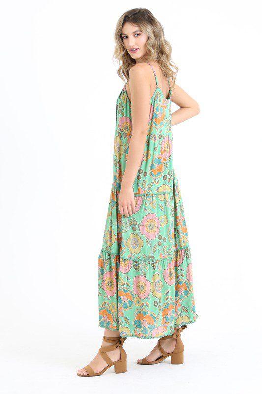 Green Floral Maxi Dress With Adjustable Straps - Southern Sassy Boutique