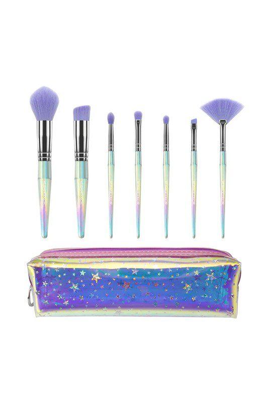 Image: 7 pcs Brush set with Cosmetics Bag. Purple | Southern Sassy Boutique