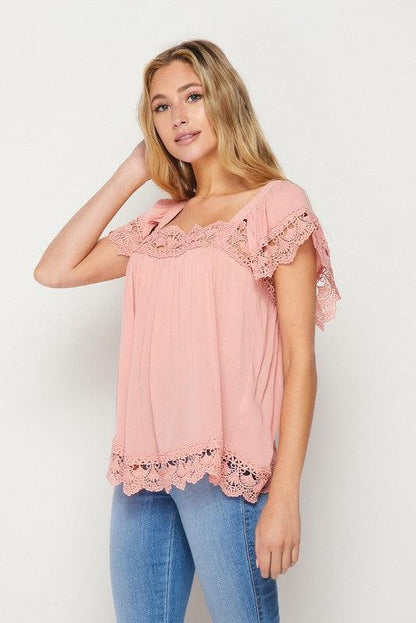 Square Neck Lace Top - Southern Sassy Boutique