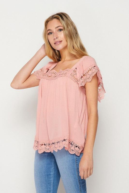 Square Neck Lace Top - Southern Sassy Boutique