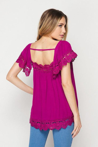 Square Neck Lace Top - Southern Sassy Boutique