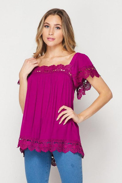 Square Neck Lace Top - Southern Sassy Boutique