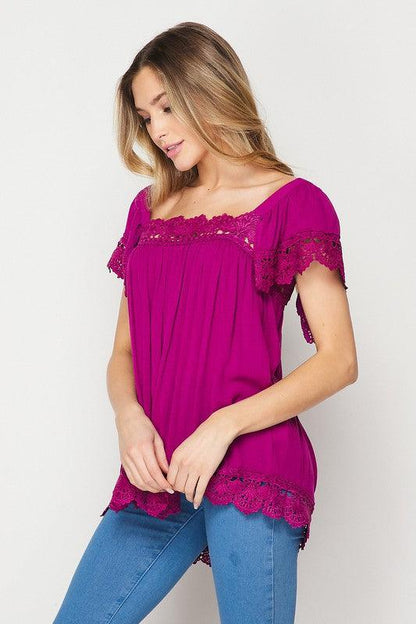 Square Neck Lace Top - Southern Sassy Boutique