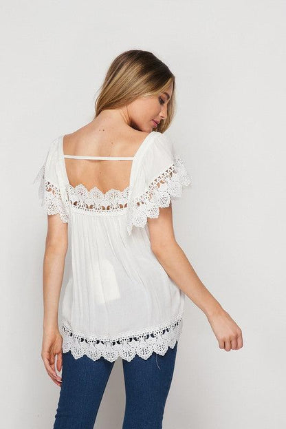 Square Neck Lace Top - Southern Sassy Boutique