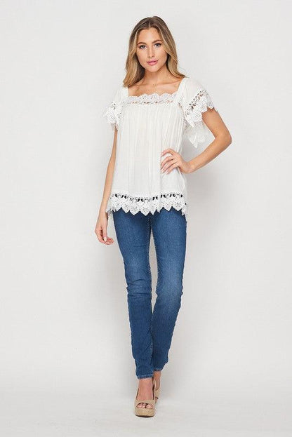 Square Neck Lace Top - Southern Sassy Boutique