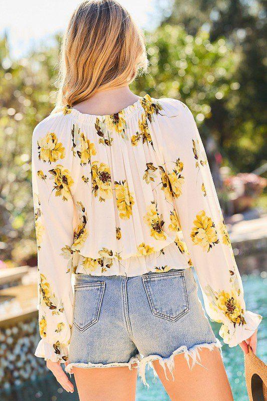 Floral Print Cold Shoulder Top - Southern Sassy Boutique