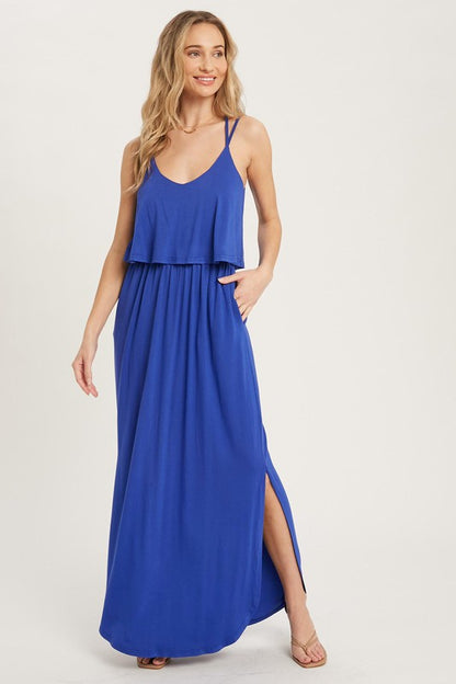 Rayon Jersey Maxi Dress Featuring A Flounce Ruffle