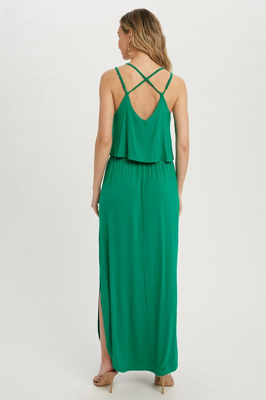 Rayon Jersey Maxi Dress Featuring A Flounce Ruffle