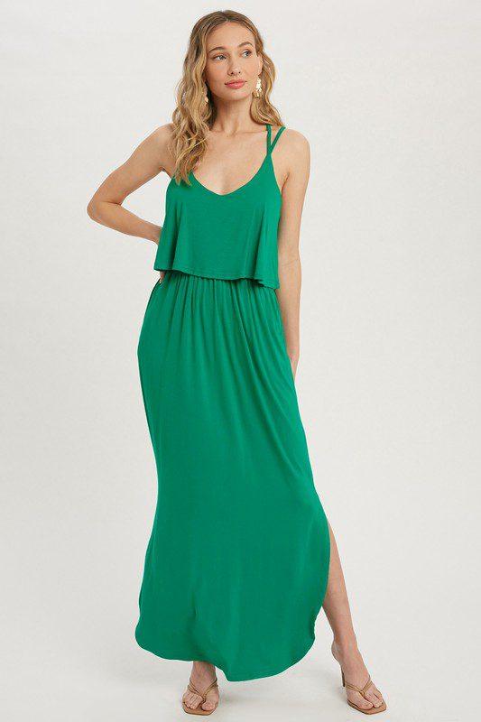 Image: Rayon jersey maxi dress featuring a flounce ruffle Blue | Southern Sassy Boutique