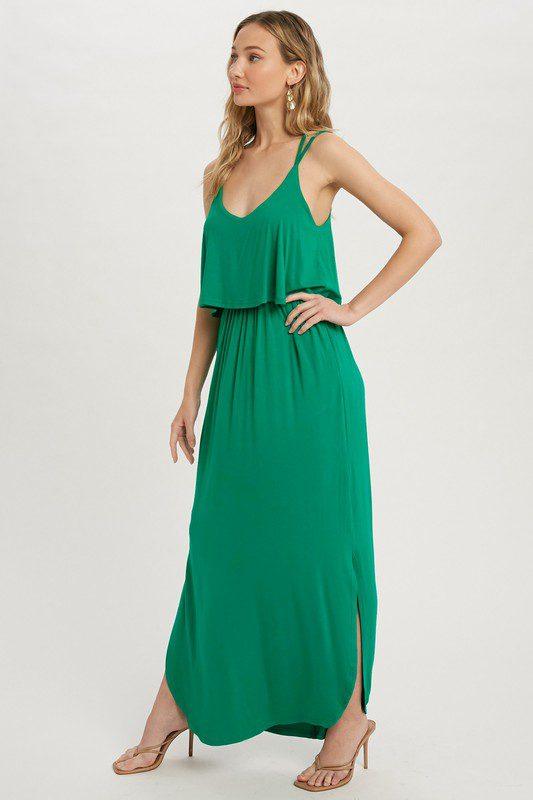 Rayon Jersey Maxi Dress Featuring A Flounce Ruffle - Southern Sassy Boutique