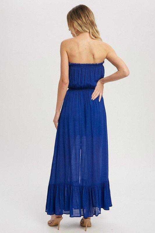 Maxi Dress - Woven Dress Featuring A Tube Neckline - Southern Sassy Boutique