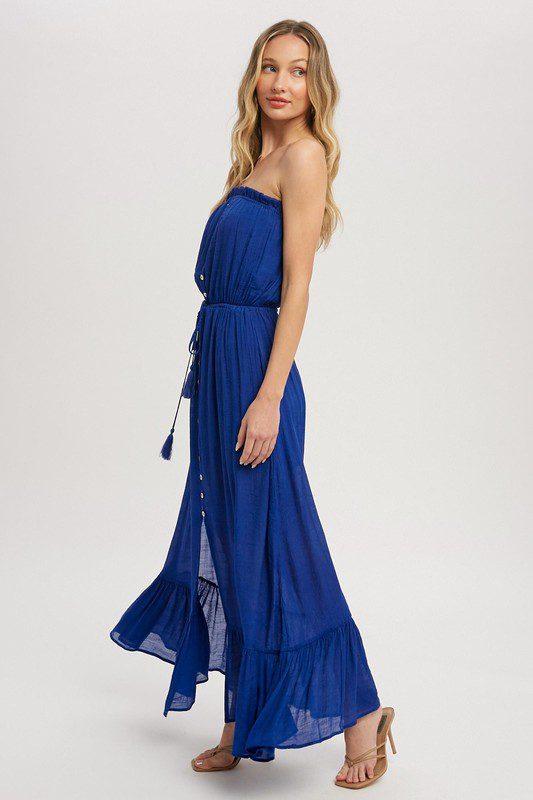 Maxi Dress - Woven Dress Featuring A Tube Neckline - Southern Sassy Boutique