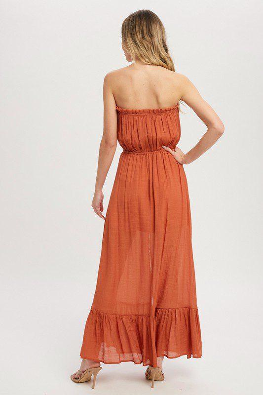 Maxi Dress - Woven Dress Featuring A Tube Neckline - Southern Sassy Boutique