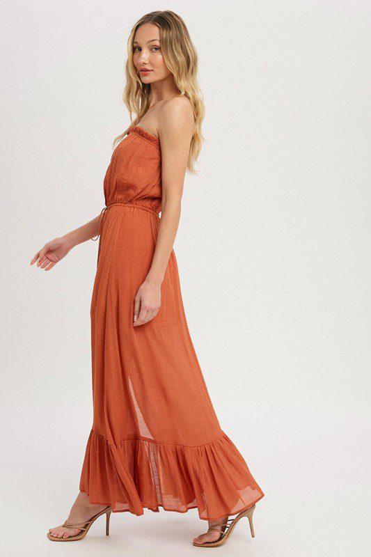 Maxi Dress - Woven Dress Featuring A Tube Neckline - Southern Sassy Boutique