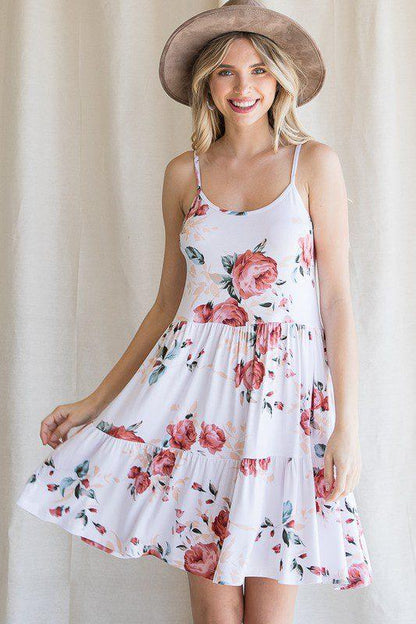 Image: Tiered Detail Floral Dress Ivory | Southern Sassy Boutique