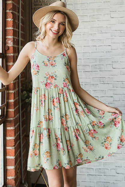 Image: Tiered Detail Floral Dress Sage | Southern Sassy Boutique