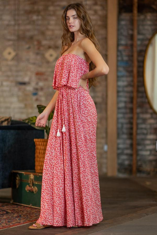 Floral Printed Tube Maxi Dress - Southern Sassy Boutique