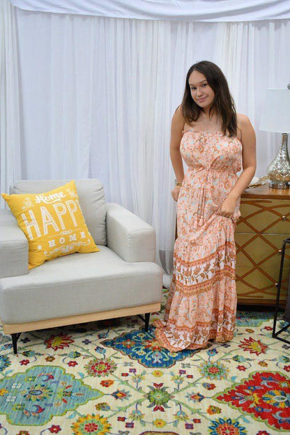 Image: Floral Maxi Dress Orange/Multi | Southern Sassy Boutique