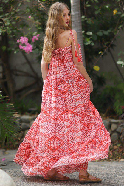 Shoulder Tie Print Maxi Dress - Southern Sassy Boutique