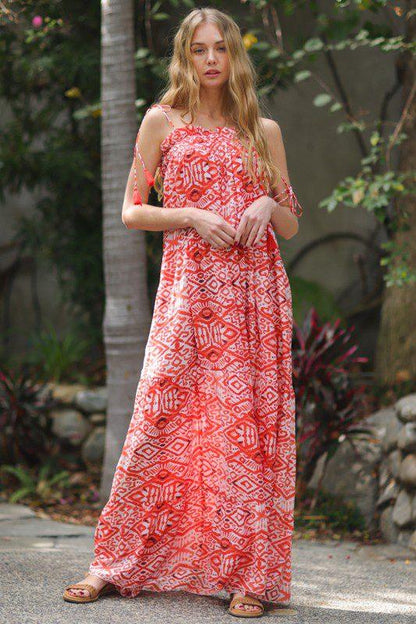 Shoulder Tie Print Maxi Dress - Southern Sassy Boutique