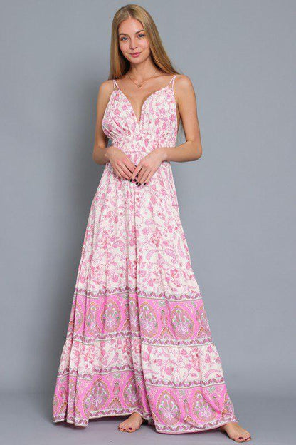 Border Print Maxi Dress - Southern Sassy Boutique