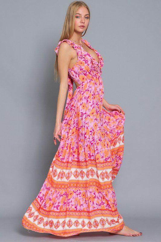 Floral Print V-Neck Maxi Dress - Southern Sassy Boutique