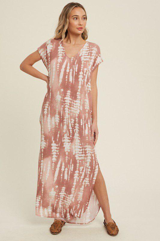 Image: Tie Dye Maxi Jersey Dress Mauve | Southern Sassy Boutique