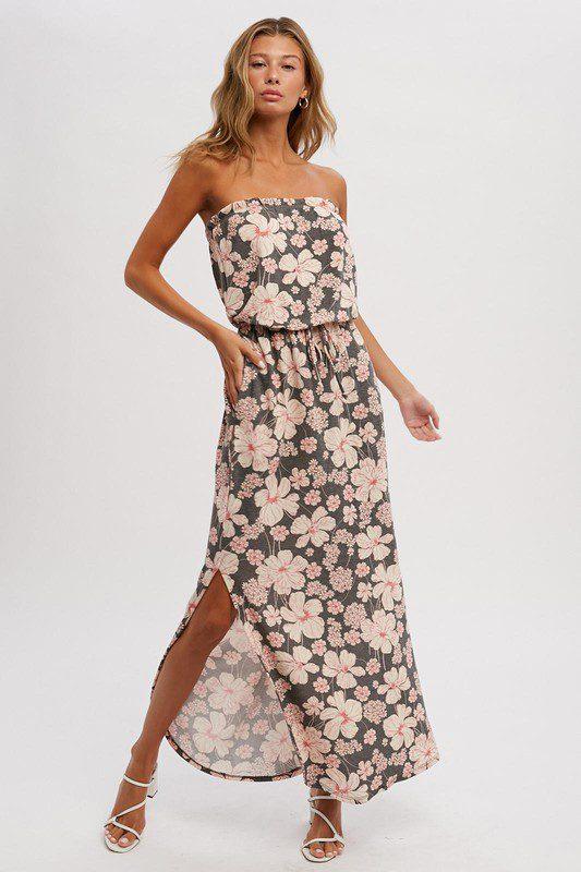 Image: French Terry Floral Print Maxi Dress Charcoal | Southern Sassy Boutique