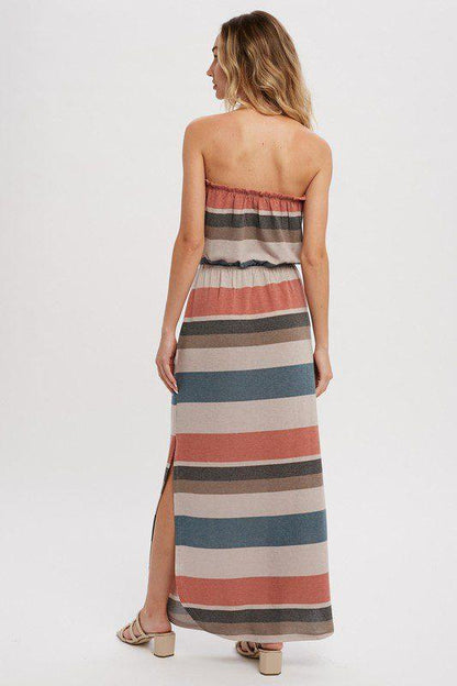 French Terry Multi Stripe Tube Maxi Dress - Southern Sassy Boutique