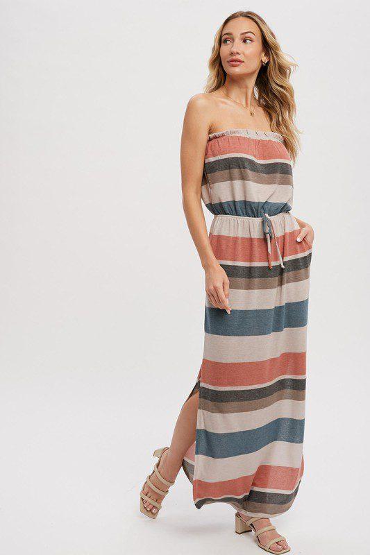 French Terry Multi Stripe Tube Maxi Dress - Southern Sassy Boutique