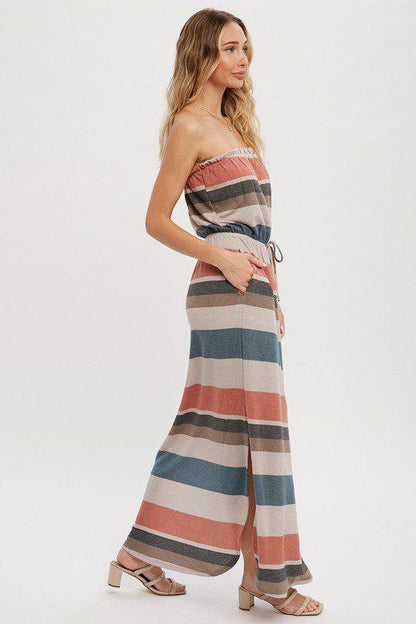 French Terry Multi Stripe Tube Maxi Dress - Southern Sassy Boutique