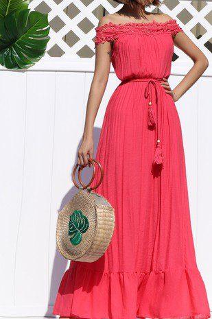 Image: Woven Maxi Dress Coral | Southern Sassy Boutique