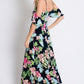 Tropical Floral Botanical Print Cold Shoulder Maxi Dress - Southern Sassy Boutique