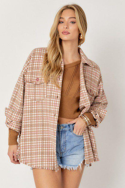 Image: Plaid Long Sleeve Jacket Blush Pink | Southern Sassy Boutique