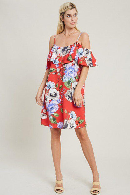 Image: Floral Print Ruffle Dress Tomato | Southern Sassy Boutique