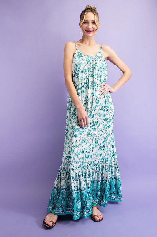 Image: Paisley Print Maxi Dress Aqua | Southern Sassy Boutique