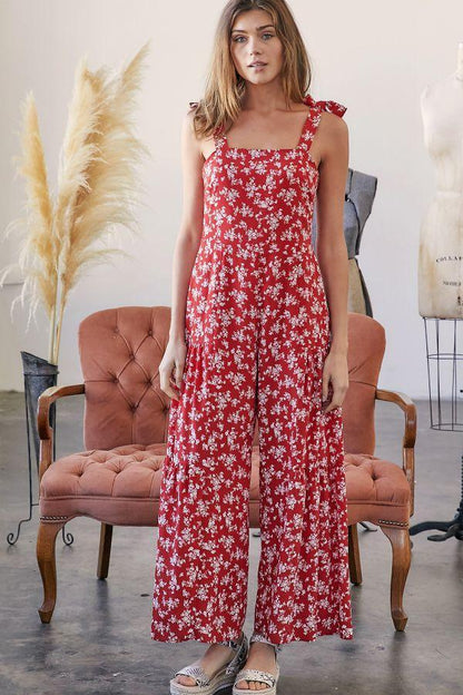 Image: Floral Print Jumpsuit Red | Southern Sassy Boutique