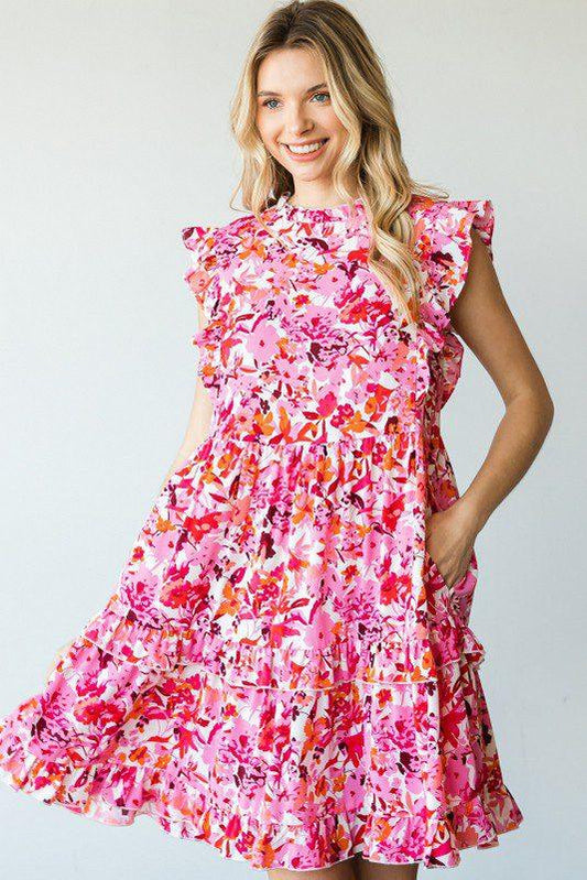 Image: Flower Print Tiered Dress Pink | Southern Sassy Boutique