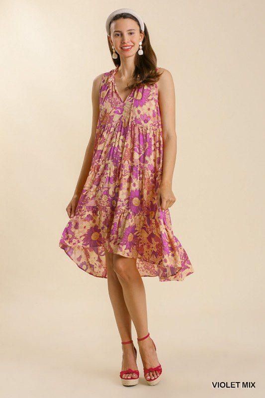 Image: Floral Print Midi Dress Violet | Southern Sassy Boutique