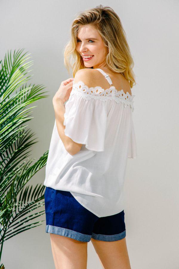 Ruffled Cold Shoulder Top - Southern Sassy Boutique