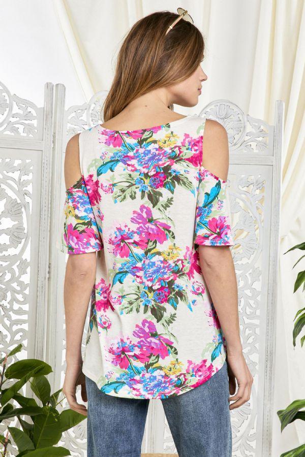 Cold Shoulder Floral Top - Southern Sassy Boutique