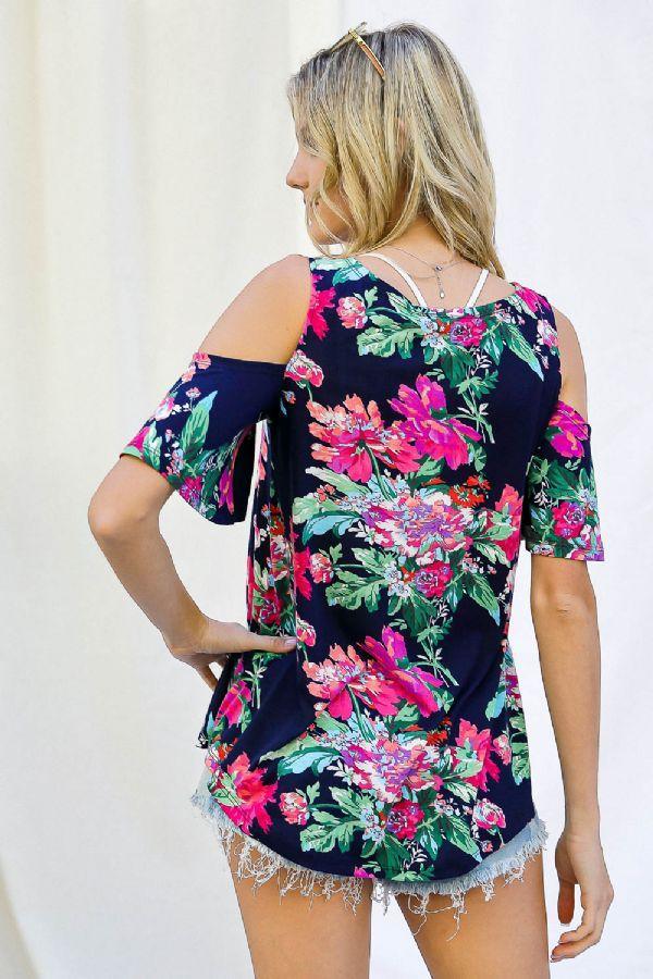 Cold Shoulder Floral Top - Southern Sassy Boutique