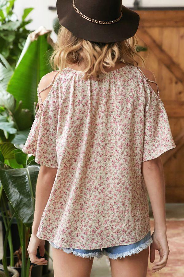 Floral Printed Cold Shoulder Top - Southern Sassy Boutique