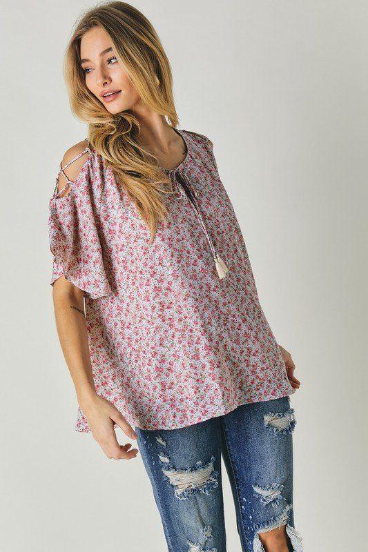 Floral Printed Cold Shoulder Top - Southern Sassy Boutique