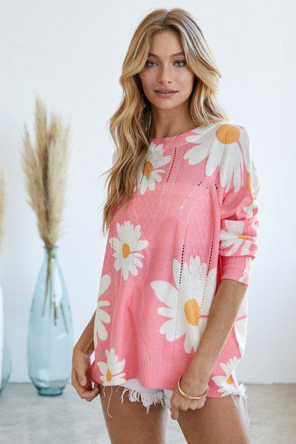 Floral Print Crew Neck Sweater - Southern Sassy Boutique