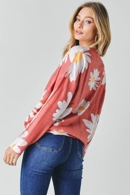 Floral Print Crew Neck Sweater - Southern Sassy Boutique