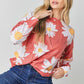 Image: Floral Print Crew Neck Sweater Orange/Red | Southern Sassy Boutique