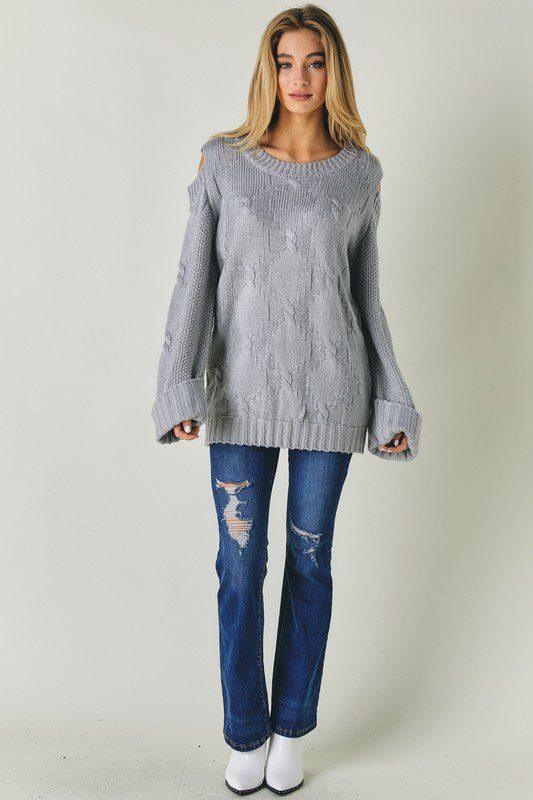 Image: Cold Shoulder Sweater Grey | Southern Sassy Boutique