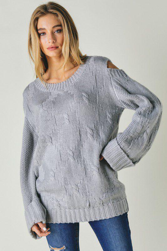 Cold Shoulder Long Sleeve Sweater - Southern Sassy Boutique